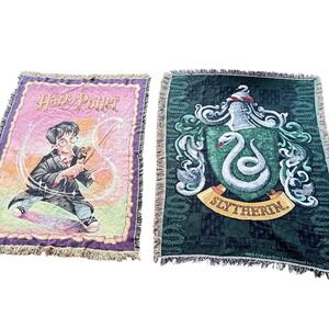 Harry Potter & Slytherin Woven Tapestry Throw Blanket Set Warner Bros 2 Pack